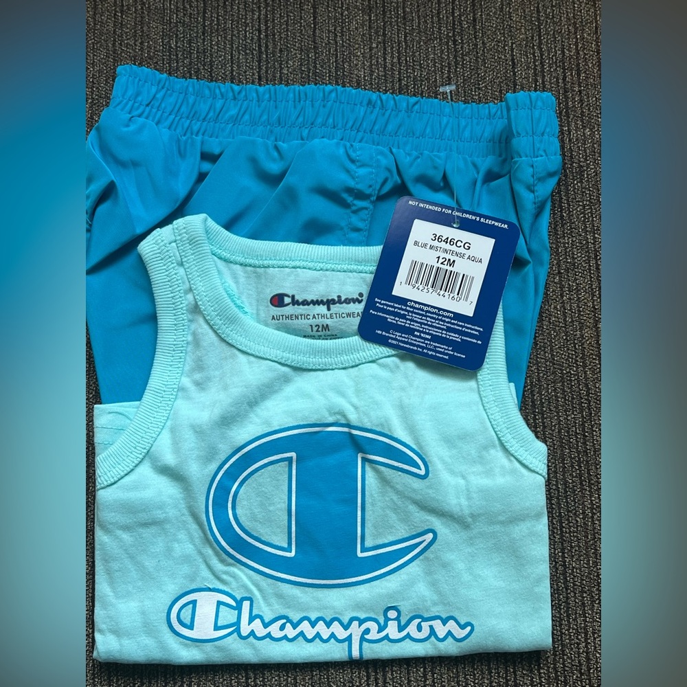 CHAMPION Baby Girls All Over Printed Tank Top and  Shorts, 2 Piece Set size 12M